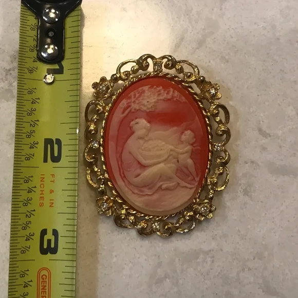 Sarah Cov unique vintage mother & child cameo brooch / pendant - Picture 3 of 10